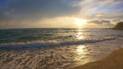 Ocean Waves Gently Lapping on Sandy Shore. Slow motion Stock Footage 303668281
