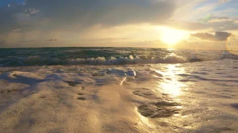 Ocean Waves Gently Lapping on Sandy Shore. Slow motion Stock Footage 303669862