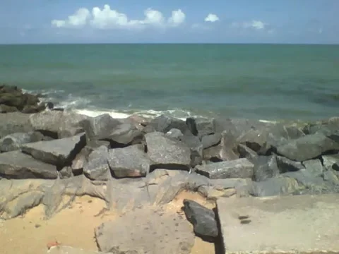 The ocean waves hit the rocks directly, filming near the beach Stock Footage 163683968