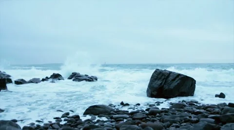 OCEAN WAVES HITTING ROCKS Stock Footage 56356267