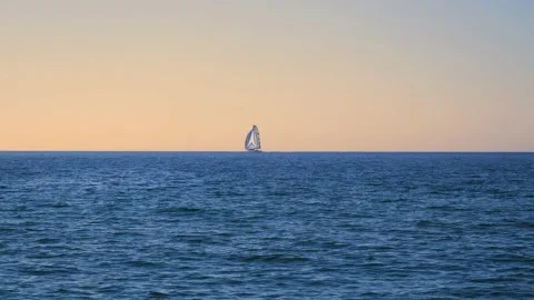 Ocean waves with horizon and blue sky. Baltic sea with boats. Stock Footage 155319705