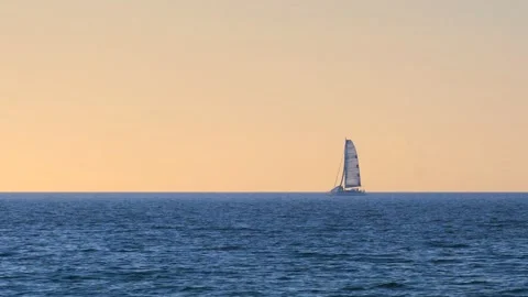 Ocean waves with horizon and blue sky. Baltic sea with sailing boat. Stock Footage 155320465