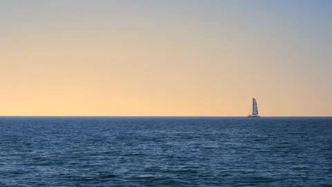 Ocean waves with horizon and blue sky. Baltic sea with sailing boat. Stock Footage 155322490