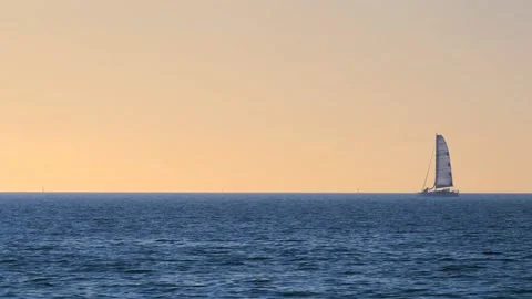 Ocean waves with horizon and blue sky. Baltic sea with sailing boat. Stock Footage 155323057