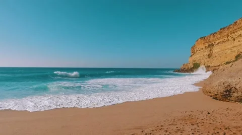 Ocean Waves Incoming on Sand Beach Stock Footage 61381734