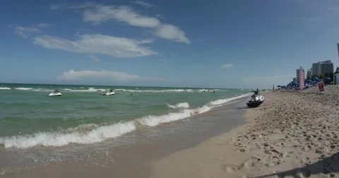 Ocean Waves on Miami Beach 2- 4K Stock Footage 60982053