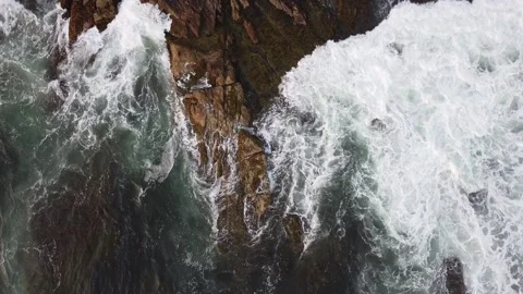 Ocean Waves over rocks Aerial Drone Stock Footage 166181955