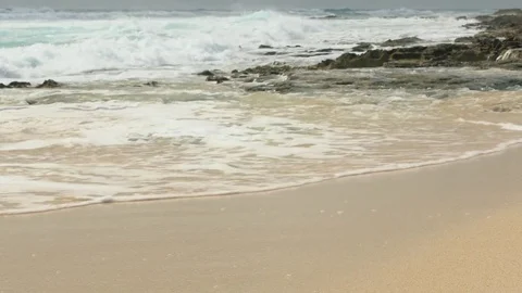 Ocean waves over sand beach in Fuertevenura Video stock 76883172