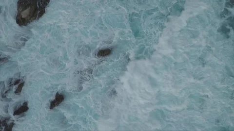 Ocean Waves Overhead Drone Footage - Uncolored Stock Footage 89666822