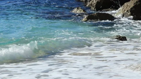 Ocean Waves On A Pebble Beach With Rocks - HD Background Stock Footage 101687811