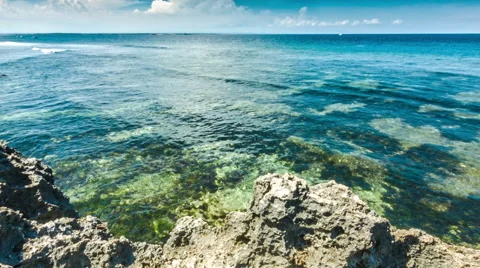 Ocean waves with rocks shore Stock Footage 63134817