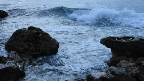 Ocean waves rocks slow motion. Stock Footage 166882179