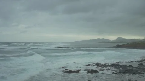 Ocean Waves in Rocky Bay - HD Slow Motion Stock Footage 58031325