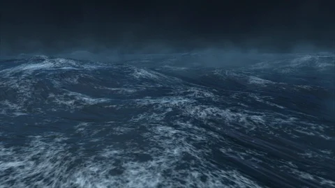 Ocean Waves Roll in a Dark Stormy Night Stock Footage 93507963