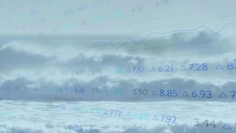 Ocean waves rolling from horizon activating numeric overlay syncing chart line Video stock 317265463