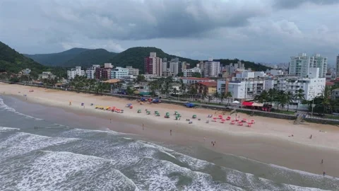 Ocean Waves Rolling onto Praia das Asturias Beach Guaruja Brazil 動画素材 332825349