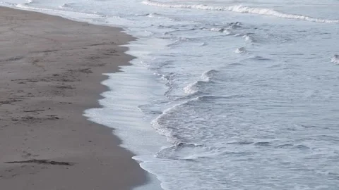 Ocean Waves Rolling Onto Sandy Beach, Hokkaido Coast Stock Footage 340113320