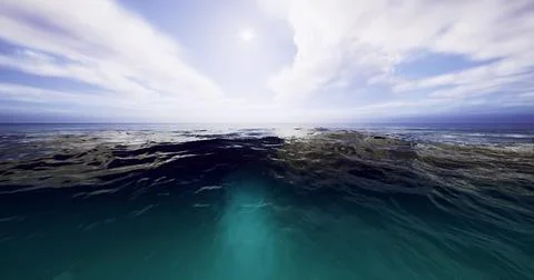 Ocean waves rolling under a bright sky at midday Illustrazione stock