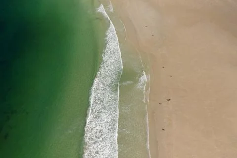 Ocean waves, sandy beach, view from drone, Carnota beach, Galicia, Spain Foto stock