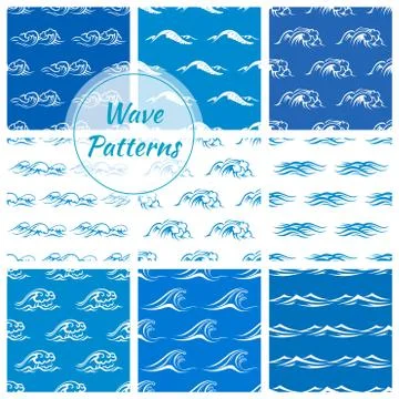 Ocean waves seamless pattern backgrounds Illustrazione stock