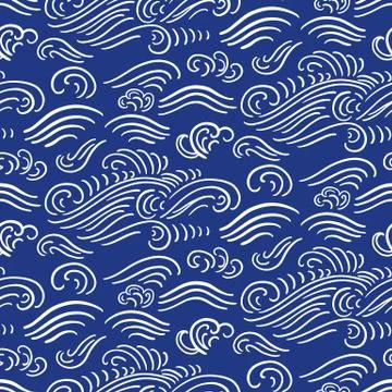 Ocean waves seamless pattern, blue and white colors Stock Illustration