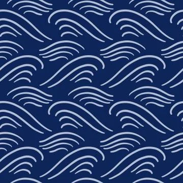 Ocean waves seamless pattern, classic blue color Stock Illustration