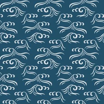 Ocean waves seamless pattern, classic blue color Stock Illustration