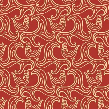 Ocean waves seamless pattern, red and gold colors Stock Illustration