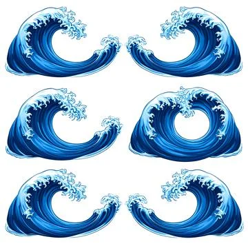 Ocean waves set on white background Stock Illustration