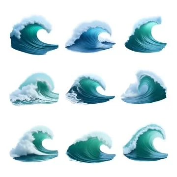 Ocean waves set on white background Stock Illustration