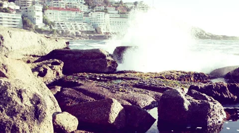 Ocean waves shattering on the rocks Stock Footage 35843289