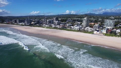 Ocean Waves Splashing At Palm Beach In Gold Coast, QLD, Australia - Drone Shot Stock Footage 333659050