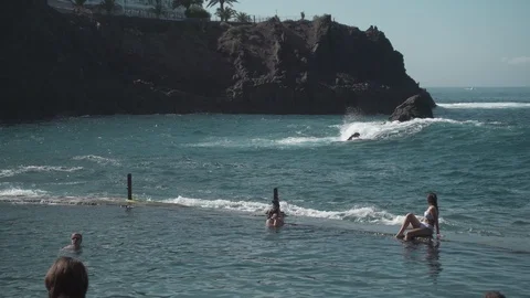 Ocean Waves Splashing on People Stock Footage 121869475