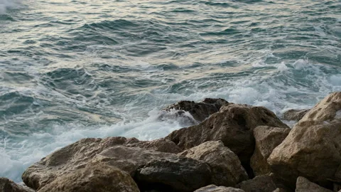 Ocean waves splashing on rocks after sea storm,climate changes effects,nature Stock Footage 165182084