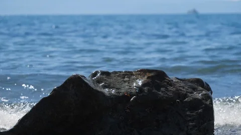 Ocean waves splashing in slow motion on rock Video stock 122233530
