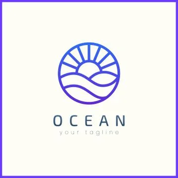 Ocean waves with sun in a circle. Cool and creative graphic design. Stock Illustration