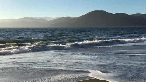 Ocean waves at sunset at Baker Beach, San Francisco, CA Stock Footage 114218418