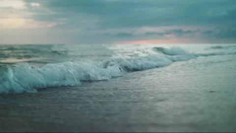 Ocean Waves at Sunset During Blue Hour Stock Footage 165414741