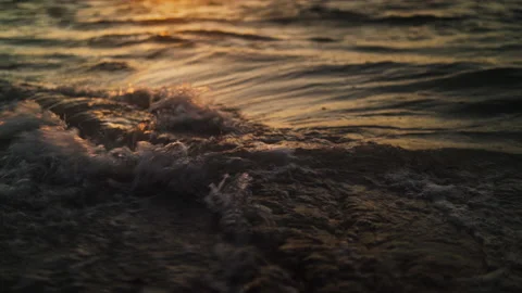 Ocean Waves at Sunset During Golden Hour Close Up Stock Footage 165414915