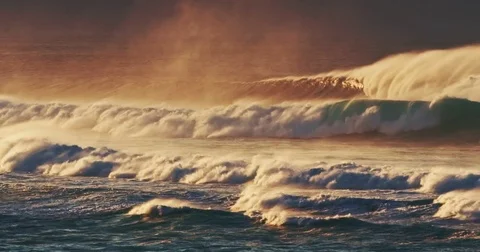 Ocean Waves at Sunset Stock Footage 70973887