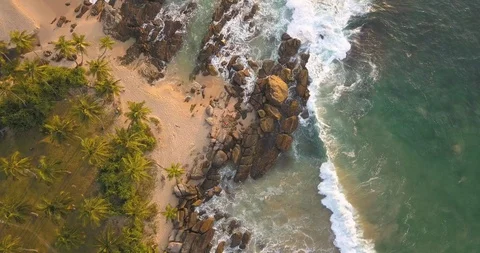 Ocean waves at sunset. Sri Lanka, Drone footage. Stock Footage 103240525
