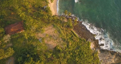 Ocean waves at sunset. Sri Lanka, Drone footage. Stock Footage 104638739
