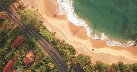 Ocean waves at sunset. Sri Lanka. Beautiful tropical beach with palm. Stock Footage 116411699