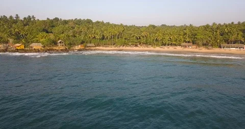 Ocean waves at sunset. Sri Lanka. Beautiful tropical beach with palm. Vídeo Stock 116416148