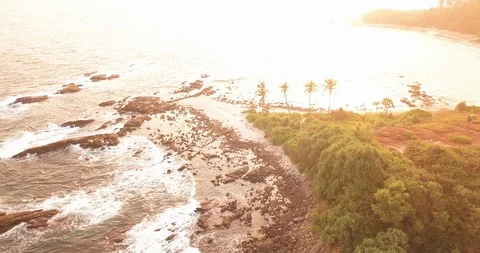 Ocean waves at sunset. Sri Lanka. Beautiful tropical beach with palm. Vídeos de archivo 116424725