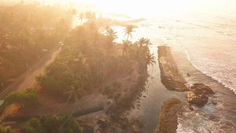 Ocean waves at sunset. Sri Lanka. Beautiful tropical beach with palm. Stock Footage 121581285