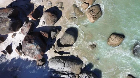 Ocean Waves Washing Over Rocky Beach Stock Footage 334836129