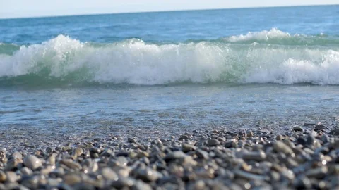 Ocean waves with white foam on background beautiful beach with turquoise water Stock Footage 91808218