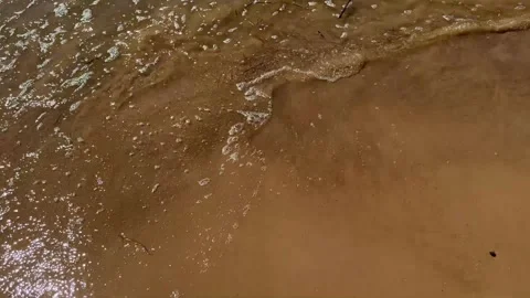 Ocean Waves with White Foam Washing Over Brown Beach Sand Stock-Footage 334367459