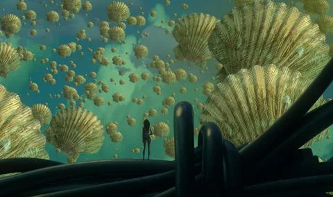 Ocean wildlife theme. Imaginary world. Alternative realm. Surrealism. Stock Illustration